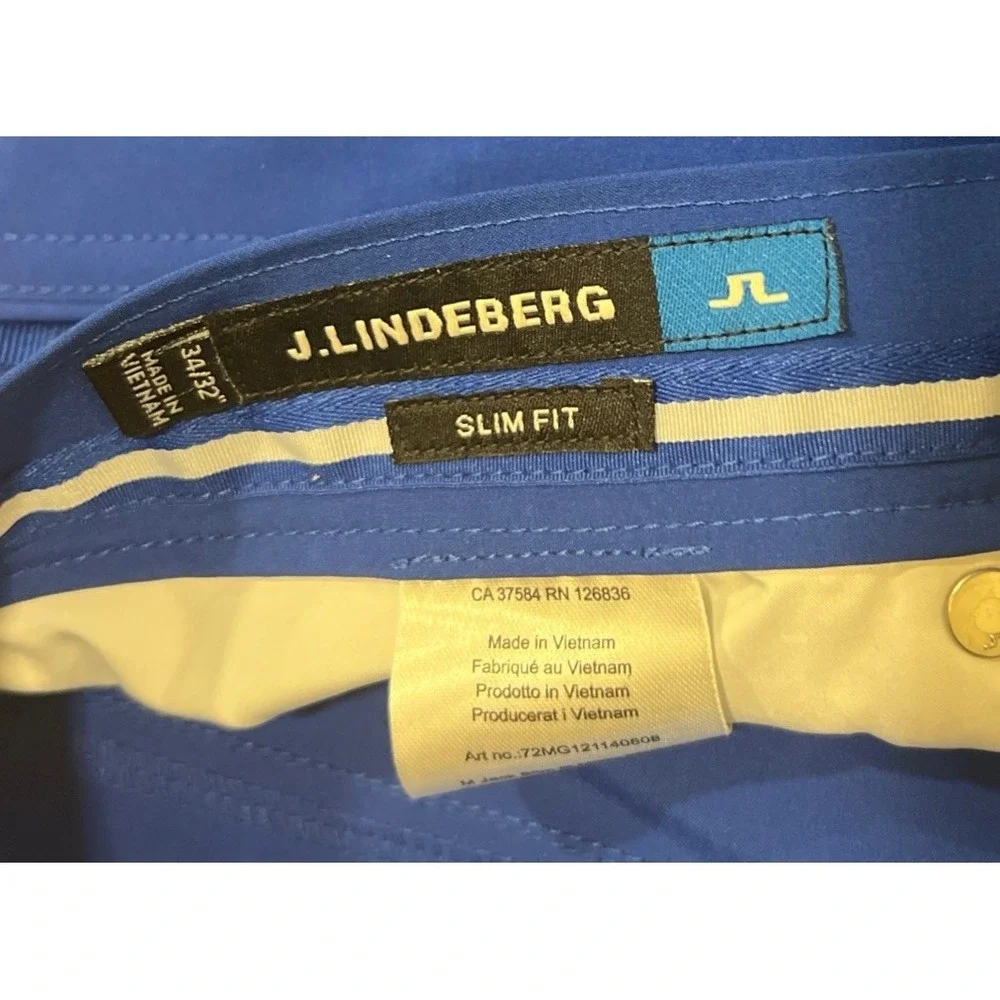 J Lindeberg Men's Slim Fit 5 Pocket Flat Front Golf Ankle Pants Royal Blue 35x28